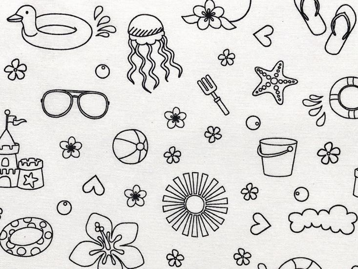 Cotton Rich Panama Canvas, Doodle, Beach Time Fun