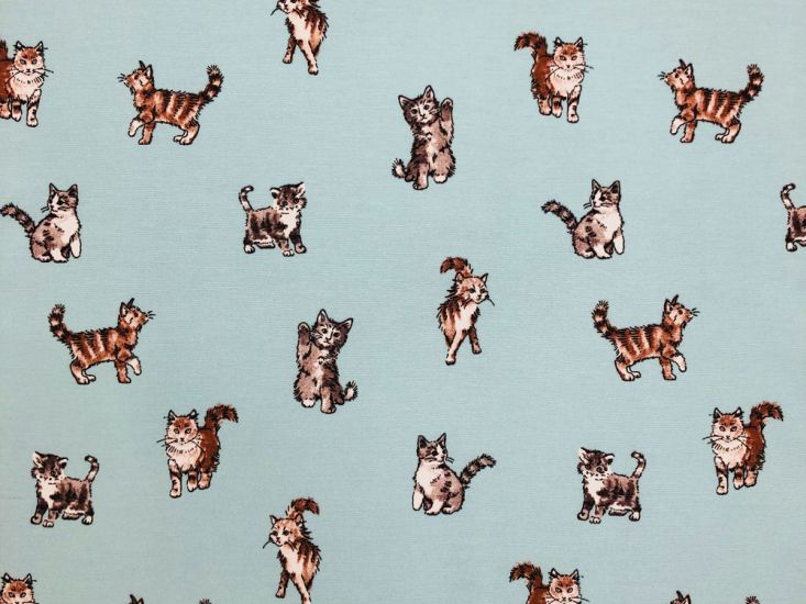 Cotton Rich Panama Canvas, Shabby Cats, Duck Egg