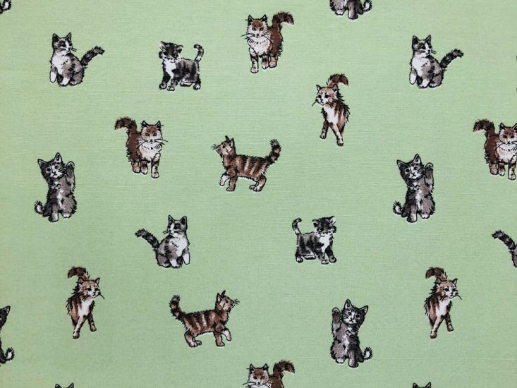 Cotton Rich Panama Canvas, Shabby Cats, Green