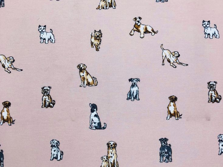 Cotton Rich Panama Canvas, Shabby Dogs, Pink