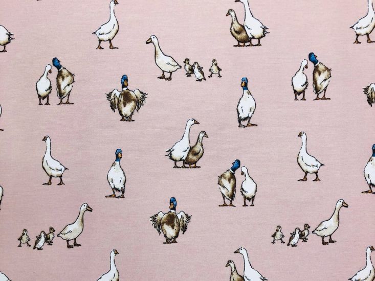 Cotton Rich Panama Canvas, Shabby Ducks, Pink