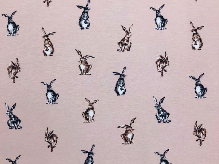 Cotton Rich Panama Canvas, Shabby Hares, Pink