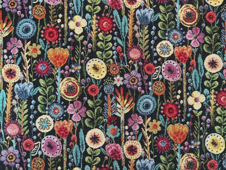 Cotton Rich Woven Tapestry, Kew Gardens, Black