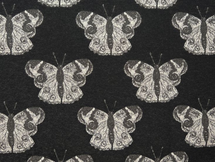 Cotton Rich Woven Tapestry, Mono Butterfly, Black