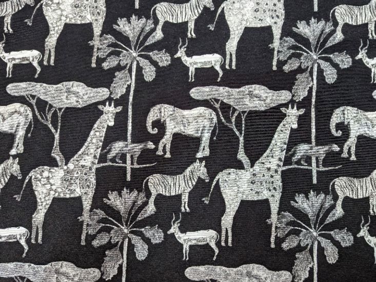 Cotton Rich Woven Tapestry, Mono Safari, Black