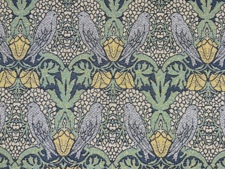Cotton Rich Woven Tapestry, Voysey Birds, Azure