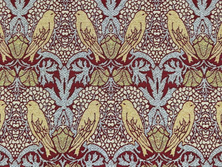 Cotton Rich Woven Tapestry, Voysey Birds, Wine