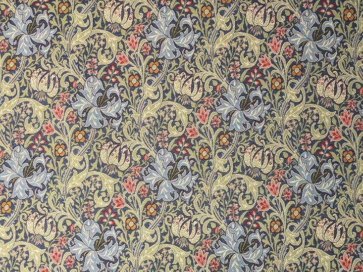 Cotton Rich Woven Tapestry, William Morris Golden Lily, Navy