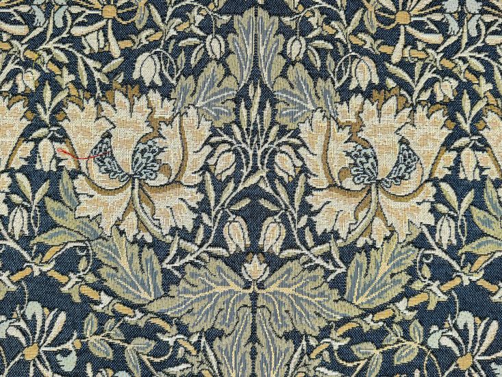Cotton Rich Woven Tapestry, William Morris Honeysuckle, Navy