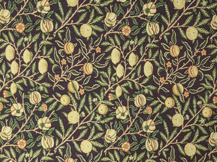 Cotton Rich Woven Tapestry, William Morris Pomegranate, Black