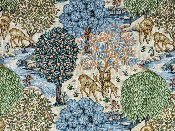 Cotton Rich Woven Tapestry, William Morris The Brook, Natural