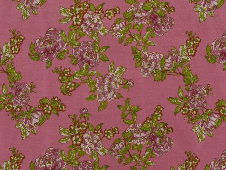 Country Garden Gold Foil Viscose Print, Pink