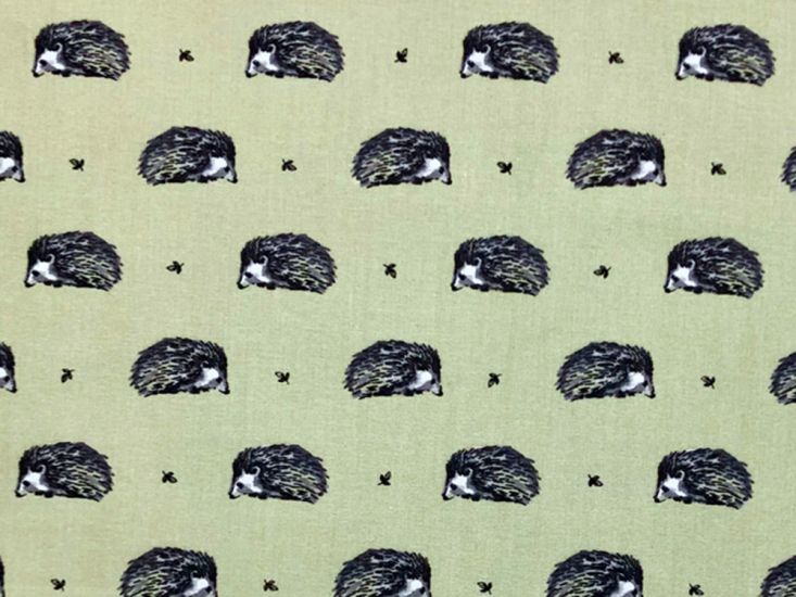 Country Hedgehog Cotton Print, Sage