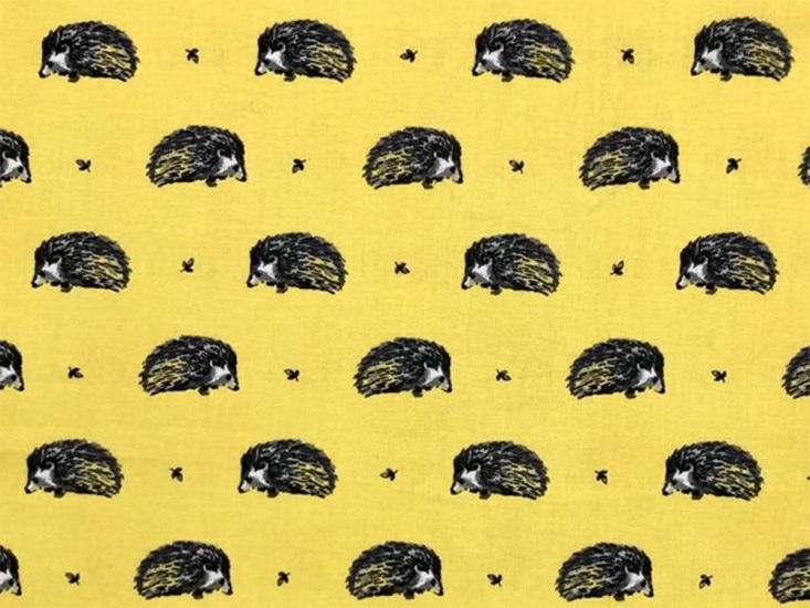 Country Hedgehog Cotton Print, Yellow