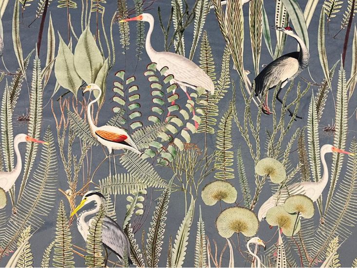Crane Forest Printed Velvet, Dove