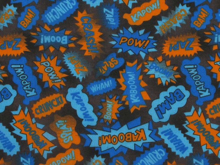 Crash Kapow Polycotton Print, Orange and Blue