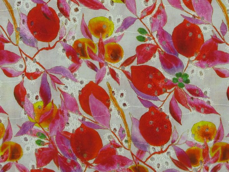 Crimson Orchard Cotton Emroidered Anglaise, Magenta