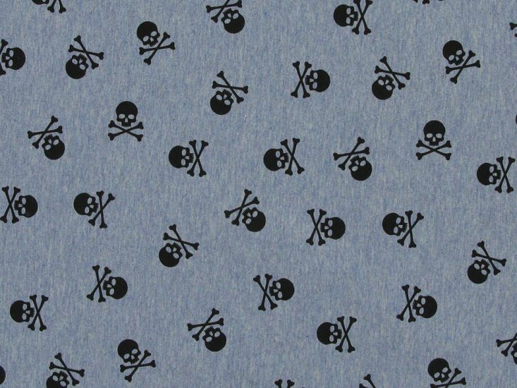 Cross Bones Cotton Jersey Print, Blue Marl
