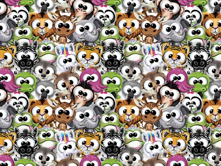 Cuddly Animal Crowd Cotton Print, Multicolour