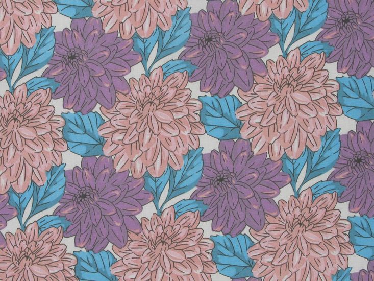 Dahlia Garden Polycotton Print, Blue