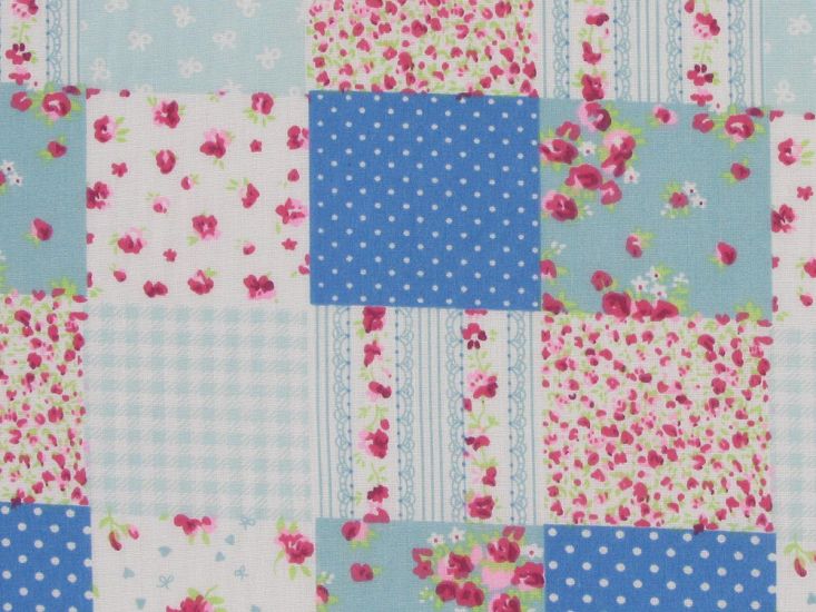 Dainty Patchwork Polycotton, Blue