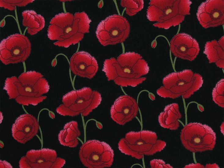 Dainty Poppy Cotton Poplin Print, Black