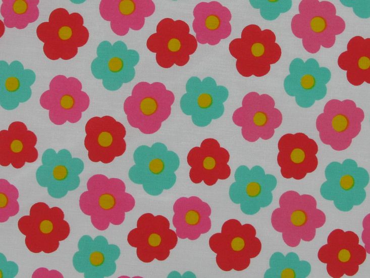 Daisy Parade Polycotton Print, White