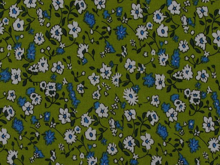 Daisy Parade Viscose Poplin Print, Olive