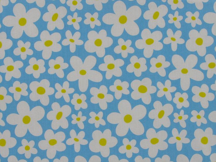 Daisy Power Polycotton Print, Light Blue