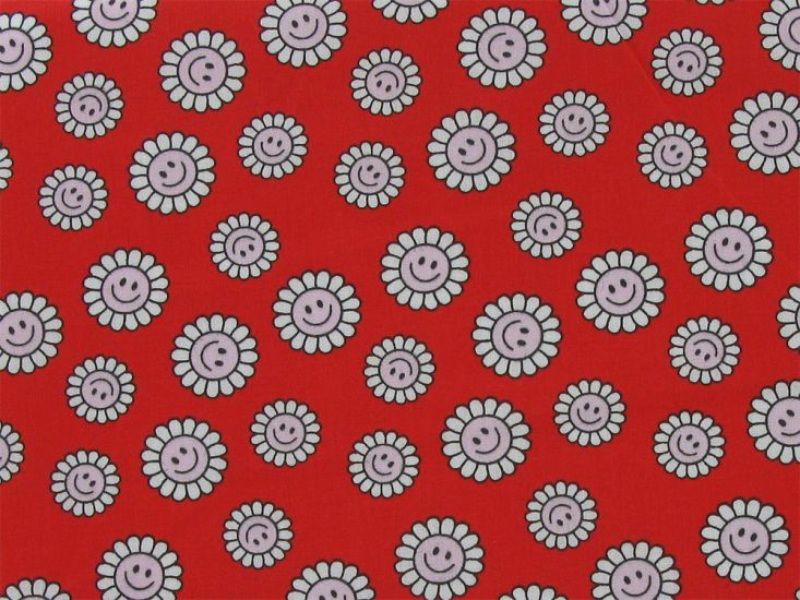 Daisy Smile Polycotton Print, Red