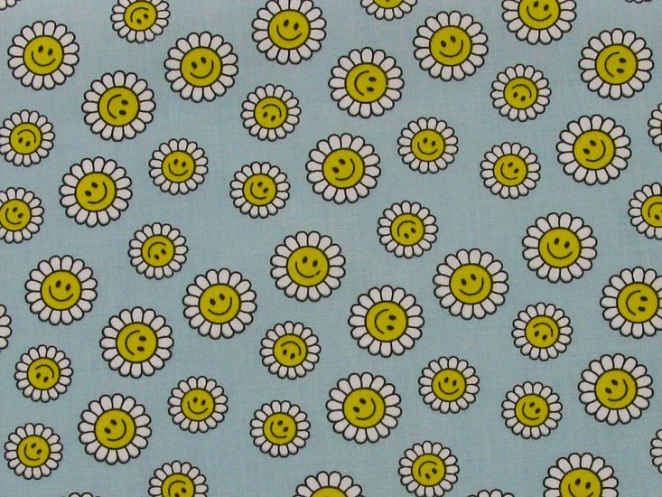 Daisy Smile Polycotton Print, Sky