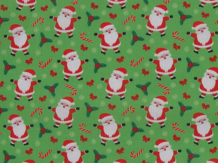 Dancing Father Christmas Polycotton Print, Green