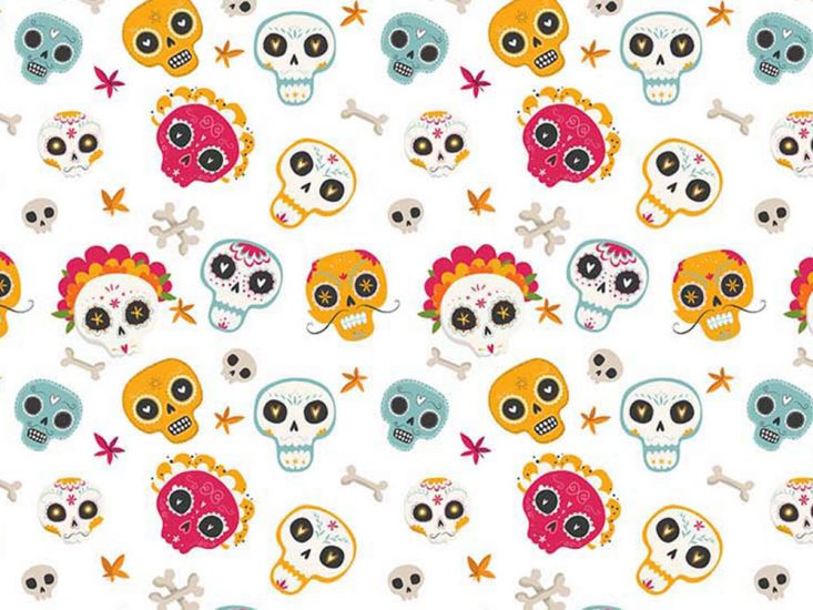 Deco Skullz Cotton Print, White