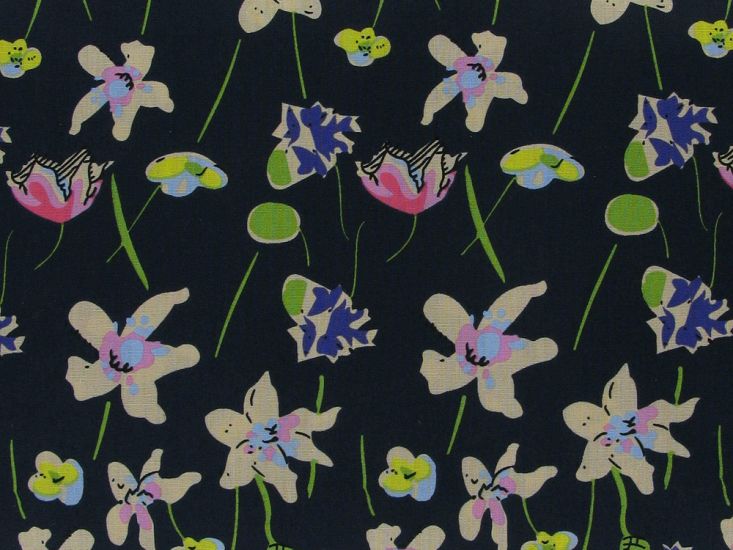 Deco Tulips Cotton Print, Black