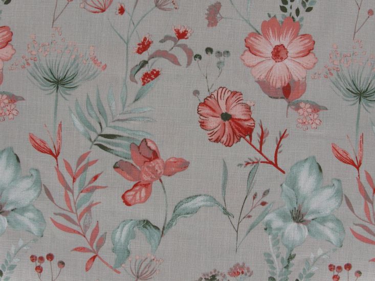 Delicate Petals Stretch Cotton Linen Print, Grey