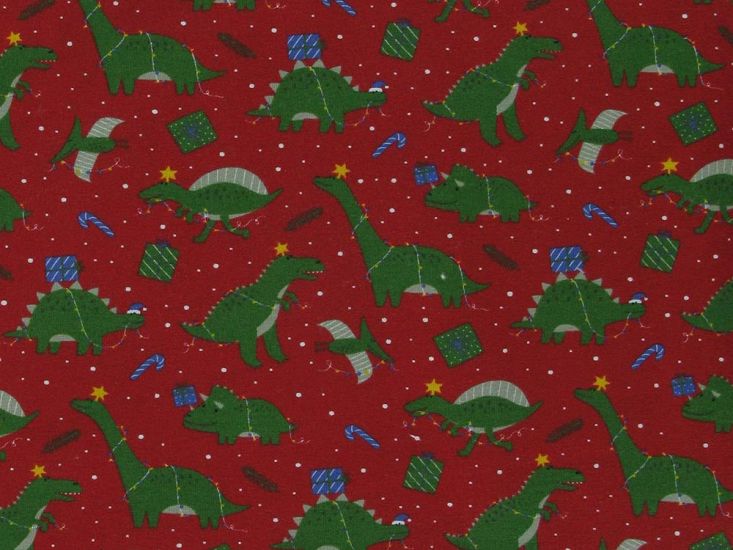 Dinos Christmas Cotton Jersey Print, Red