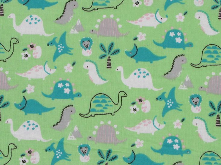 Dinosaur Gang Polycotton Print, Mint