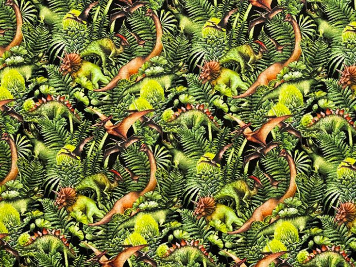 Dinosaur Rainforest Cotton Print, Green