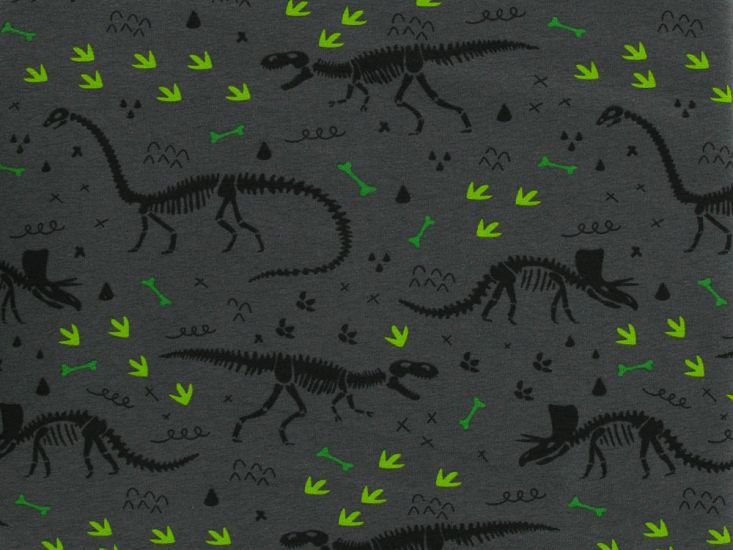 Dinosaur Skeleton Cotton Jersey Print, Khaki