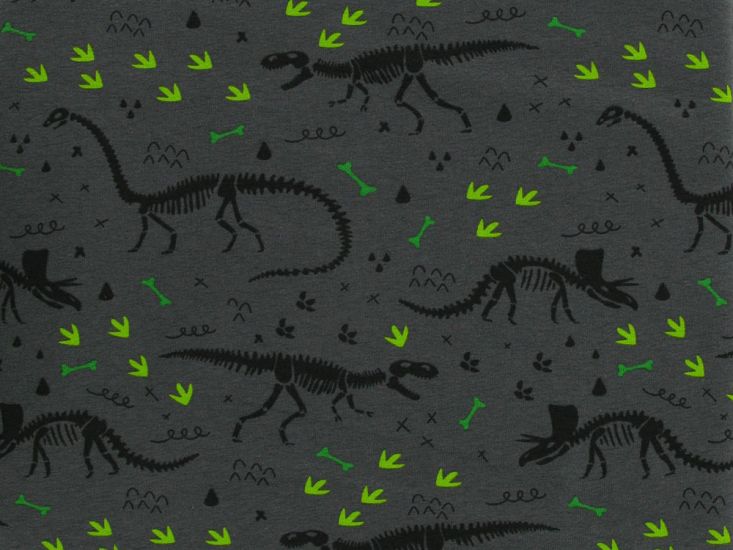 Dinosaur Skeleton Cotton Jersey Print, Grey