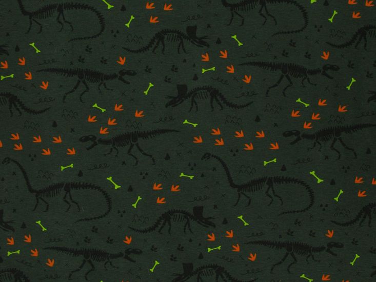 Dinosaur Skeleton Cotton Jersey Print, Olive