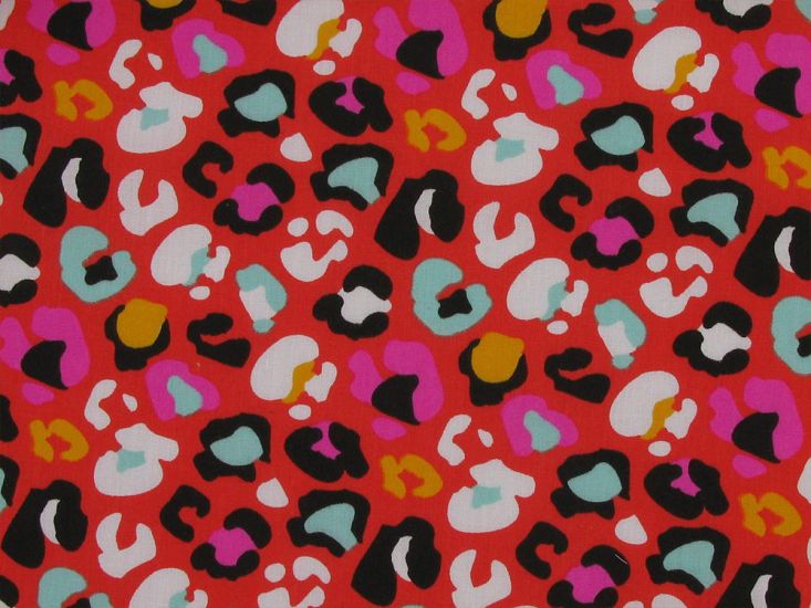 Disco Leopard Print Polycotton Print, Coral