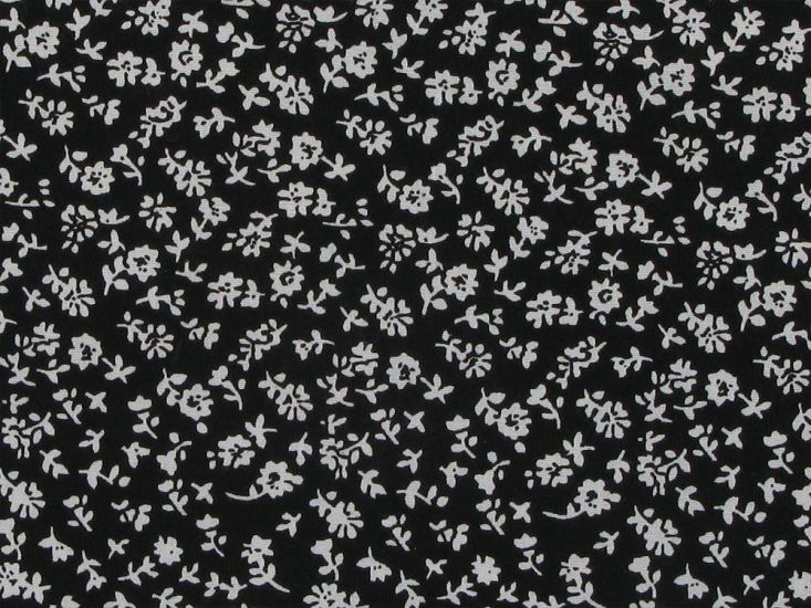 Ditsy Flower Silhouette Cotton Poplin Print, Black