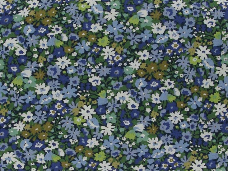 Ditsy Summer Garden Cotton Print, Blue