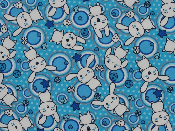 Dizzy Bunny Cotton Poplin Print, Blue