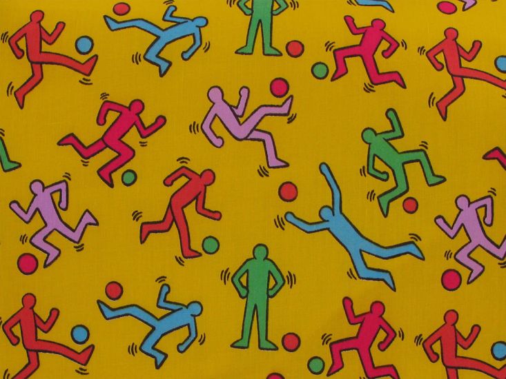Doodle Ballers Polycotton Print, Yellow