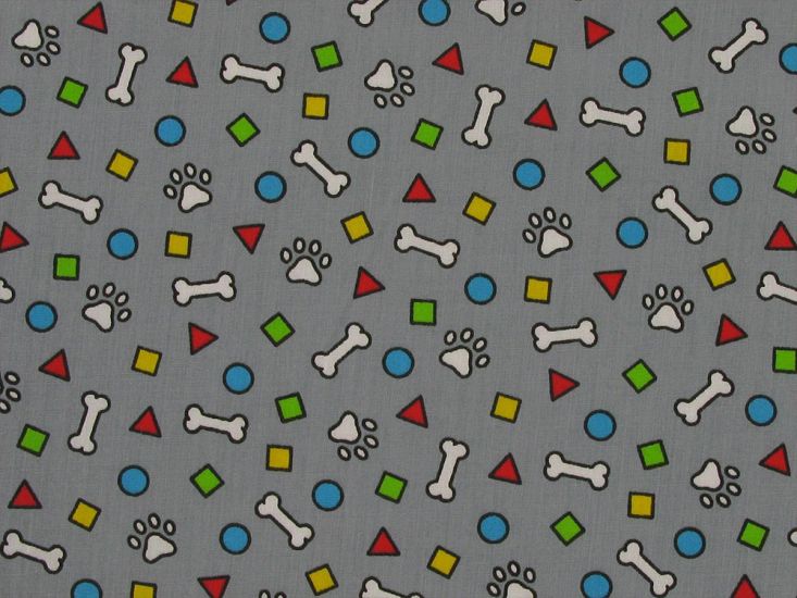 Doodle Dog Shapes Polycotton Print, Grey