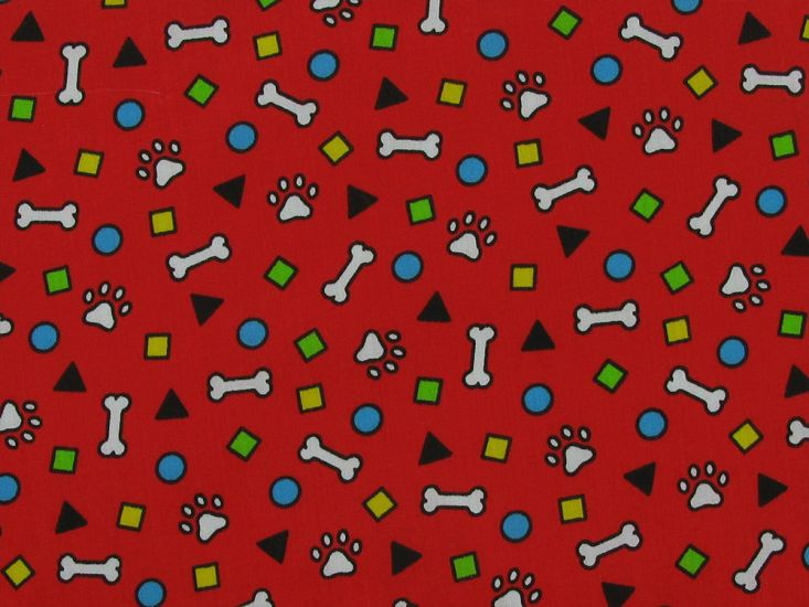 Doodle Dog Shapes Polycotton Print, Red