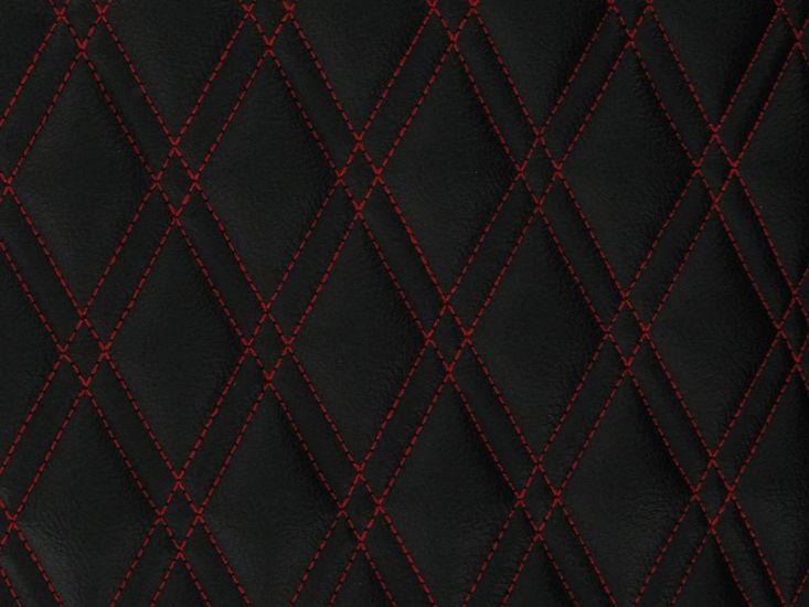 Double Diamond Stitch Padded Faux Leather, Red on Black