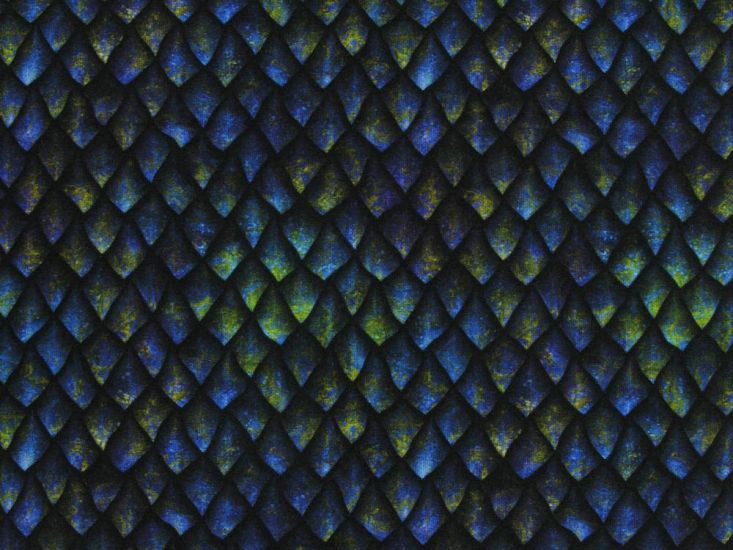 Dragon Scales Cotton Jersey Print, Blue